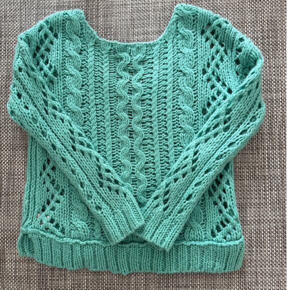 FREE PEOPLE Fluff Open Cable Knit Slouchy Mohair/Wool Sweater Pistachio Green S - Picture 3 of 6